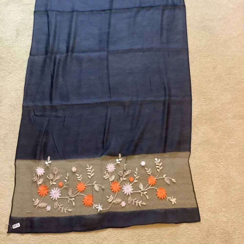 New Thai Silk Floral Embroidered Sheer Scarf